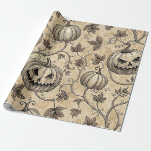 Vintage-Halloween-Kürbismuster mit Ranken Geschenkpapier