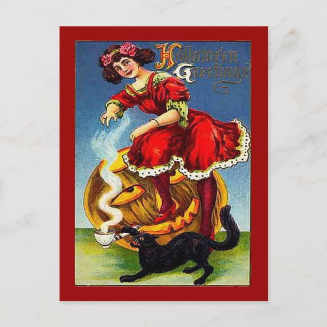 Vintage Halloween Lady in Red Postkarte (Vorderseite)