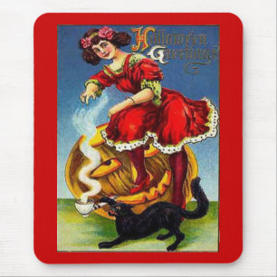 Vintage-Halloween-Lady in Rot Mousepad
