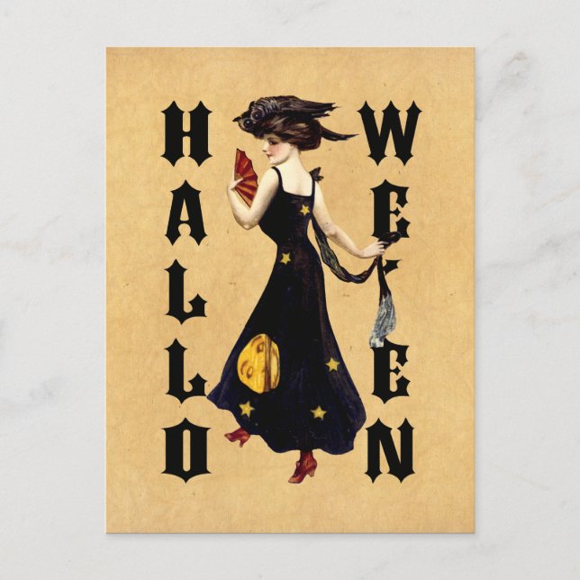 Vintage Halloween-Lady Postkarte (Vorderseite)