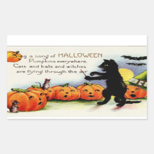 Vintage-Halloween-lustiger-gruseliger-Katzen-Kürbi Rechteckiger Aufkleber