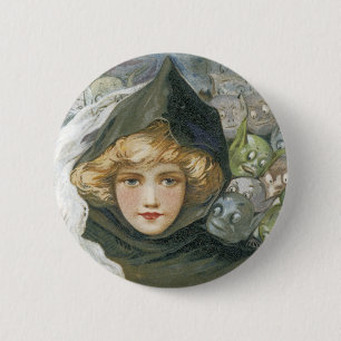 Vintage-Halloween-Mädchen Button