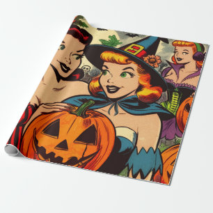 Vintage-Halloween-Mädchen-Comics Geschenkpapier