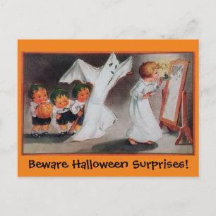 Vintage Halloween-Mädchen-Postkarten-Einladung Einladungspostkarte