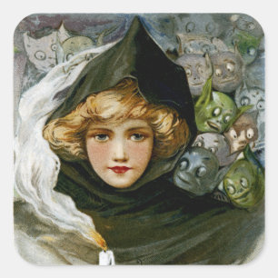 Vintage-Halloween-Mädchen Quadratischer Aufkleber