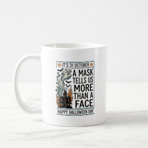 Vintage Halloween-Masken-Zitat-Vektordesign_1 Kaffeetasse