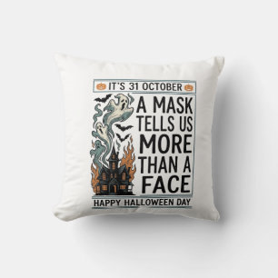 Vintage-Halloween-Masken-Zitat-Vektordesign_1 Kissen