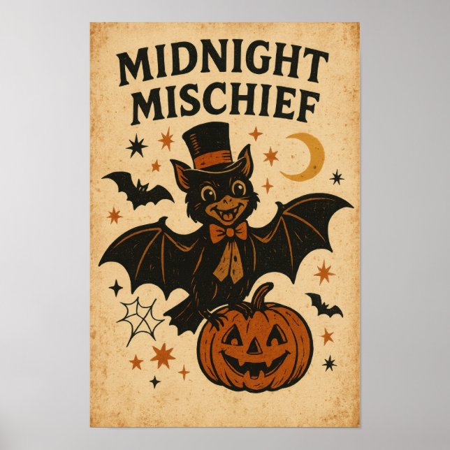 Vintage-Halloween-Mitternachtsmischief Poster (Vorne)