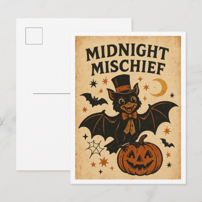 Vintage-Halloween-Mitternachtsmischief Postkarte (Vorne/Hinten)