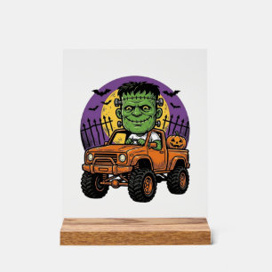 Vintage Halloween Monster Truck Kürbis-Shirt_1 Acrylschild