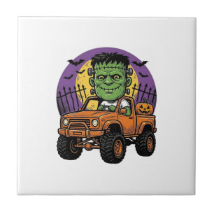 Vintage Halloween Monster Truck Kürbis-Shirt_1 Fliese