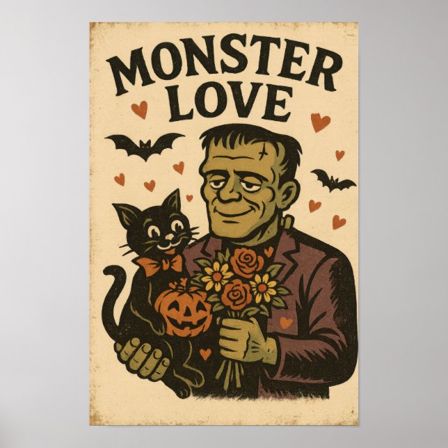 Vintage-Halloween-Monsterliebe Poster (Vorne)