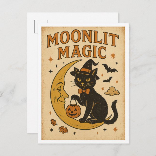 Vintage Halloween Moonlit Magic Postkarte (Vorne/Hinten)