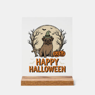 Vintage-Halloween-Mops-Hund-Hexenhut-Shirt-Design_ Acrylschild