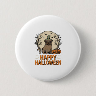 Vintage-Halloween-Mops-Hund-Hexenhut-Shirt-Design_ Button