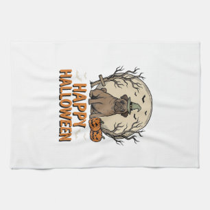Vintage-Halloween-Mops-Hund-Hexenhut-Shirt-Design_ Geschirrtuch