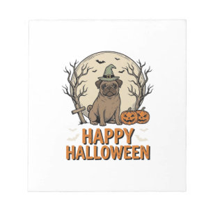 Vintage-Halloween-Mops-Hund-Hexenhut-Shirt-Design_ Notizblock