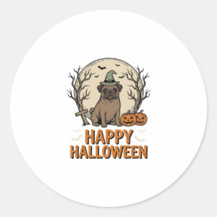 Vintage-Halloween-Mops-Hund-Hexenhut-Shirt-Design_ Runder Aufkleber