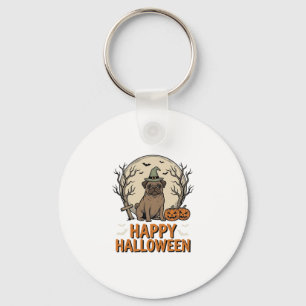Vintage-Halloween-Mops-Hund-Hexenhut-Shirt-Design_ Schlüsselanhänger