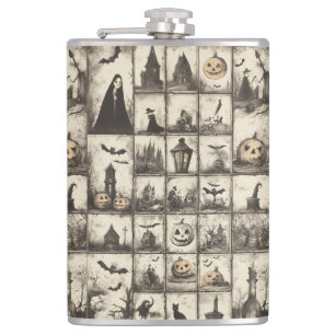 Vintage Halloween-Muster mit Sepia-Farbe Flachmann