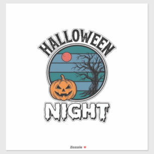 Vintage-Halloween-Nacht-Kürbisbaum-Shirt-Design_ Aufkleber