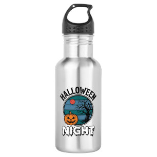 Vintage-Halloween-Nacht-Kürbisbaum-Shirt-Design_ Edelstahlflasche