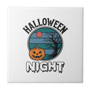 Vintage-Halloween-Nacht-Kürbisbaum-Shirt-Design_ Fliese