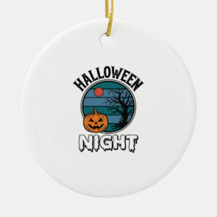 Vintage-Halloween-Nacht-Kürbisbaum-Shirt-Design_ Keramik Ornament