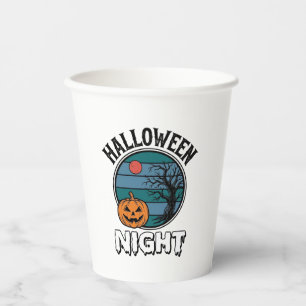 Vintage-Halloween-Nacht-Kürbisbaum-Shirt-Design_ Pappbecher
