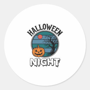 Vintage-Halloween-Nacht-Kürbisbaum-Shirt-Design_ Runder Aufkleber