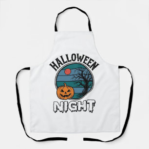 Vintage-Halloween-Nacht-Kürbisbaum-Shirt-Design_ Schürze