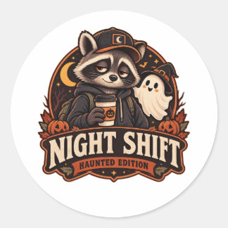 Vintage-Halloween-Nachtschicht-Waschbär-Heimgesuch Runder Aufkleber