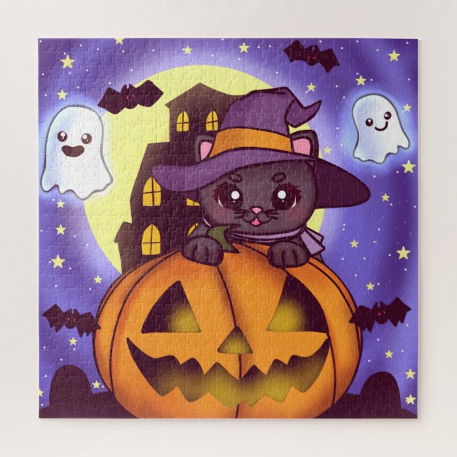 Vintage Halloween October Pumpkin Cat Puzzle (Vertikal)