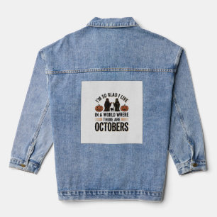 Vintage Halloween Oktober Zitat Kürbis Katzen Desi Jeansjacke