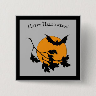 Vintage Halloween Orange Mond Fliegende Fledermäus Button