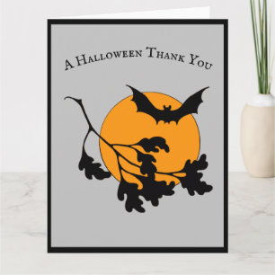 Vintage Halloween Orange Mond Fliegende Fledermäus Dankeskarte