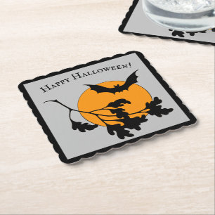 Vintage Halloween Orange Mond Fliegende Fledermäus Untersetzer