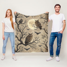 Vintage Halloween Owls & Moon Fleecedecke