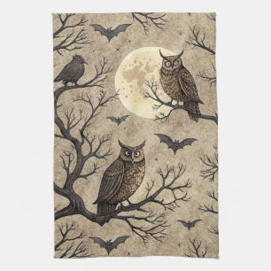 Vintage Halloween Owls & Moon Geschirrtuch