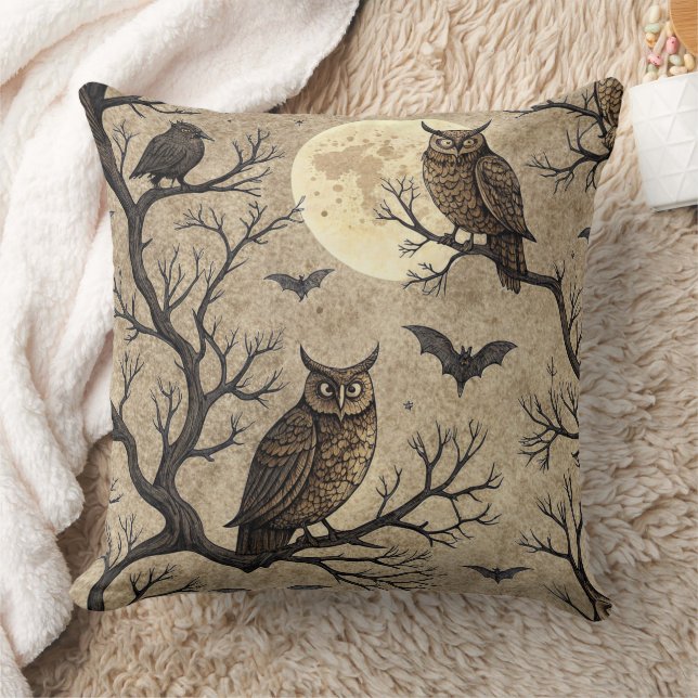 Vintage Halloween Owls & Moon Kissen (Decke)