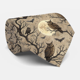 Vintage Halloween Owls & Moon Krawatte