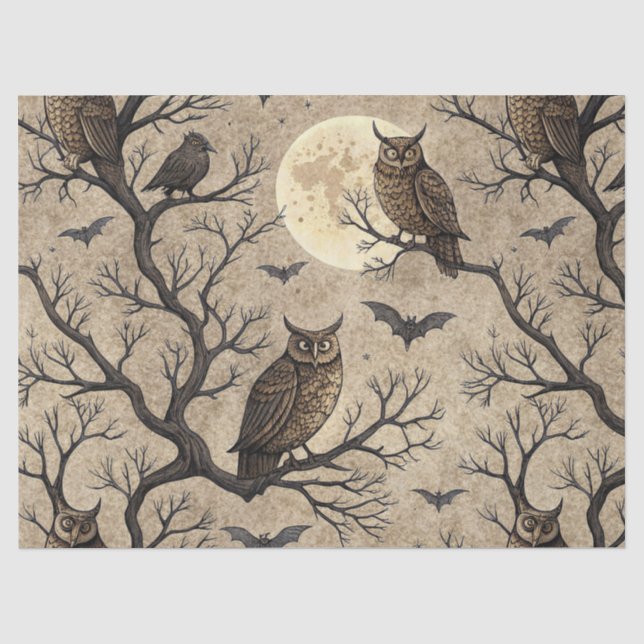 Vintage Halloween Owls & Moon Seidenpapier (Vorderseite)