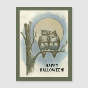 Vintage-Halloween-Paar Eulen sitzt Nachtmond Magnetkarte