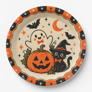 Vintage-Halloween-Papierplatten | Süßer Geist Pump Pappteller