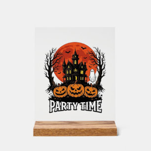 Vintage-Halloween-Party-Time-Geister-Kürbis-Shirt_ Acrylschild
