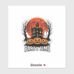 Vintage-Halloween-Party-Time-Geister-Kürbis-Shirt_ Aufkleber