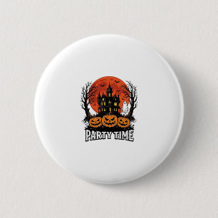 Vintage-Halloween-Party-Time-Geister-Kürbis-Shirt_ Button