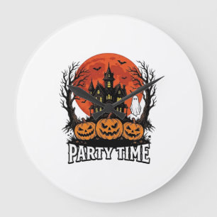 Vintage-Halloween-Party-Time-Geister-Kürbis-Shirt_ Große Wanduhr