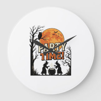 Vintage-Halloween-Party-Time-Hexenkessel-Shirt_ Große Wanduhr