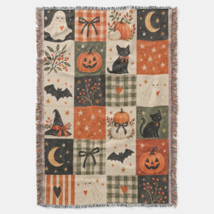 Vintage-Halloween-Patchwork-Geist-und-Katze-Decke Decke